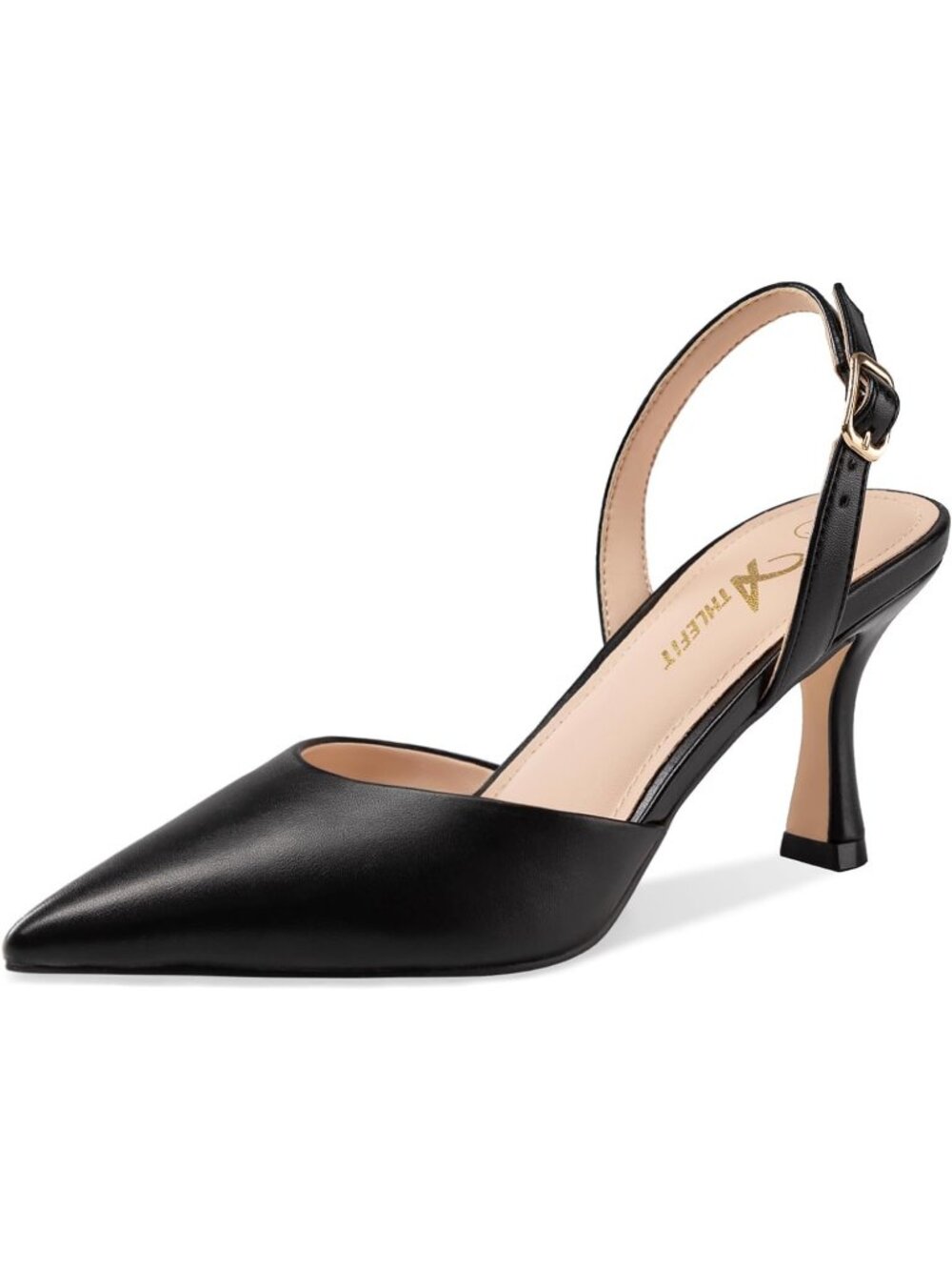 Women's Black Closed Pointed Toe Kitten Heels Slingback Stiletto Pump Shoes